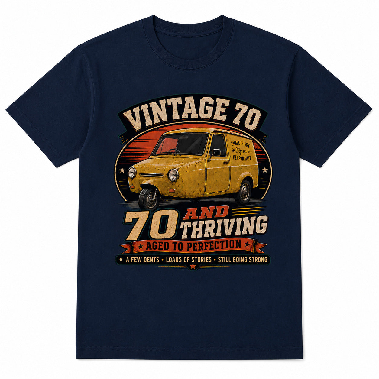 70 and Thriving T-Shirt, Funny 70th Birthday Retro Van Gift Tee