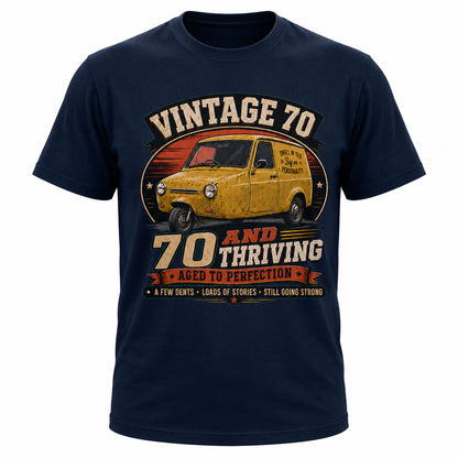 70 and Thriving T-Shirt, Funny 70th Birthday Retro Van Gift Tee