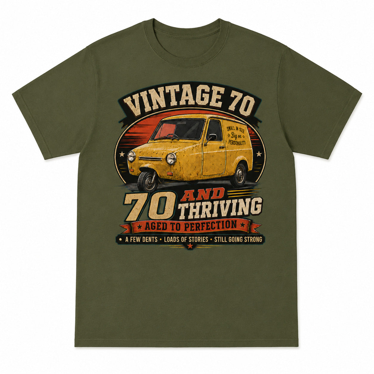 70 and Thriving T-Shirt, Funny 70th Birthday Retro Van Gift Tee