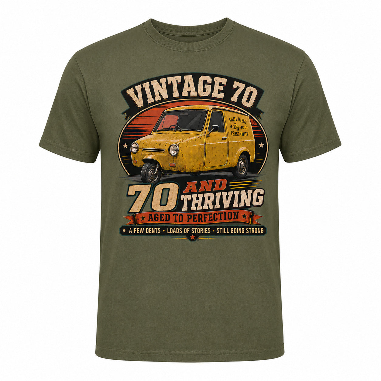 70 and Thriving T-Shirt, Funny 70th Birthday Retro Van Gift Tee