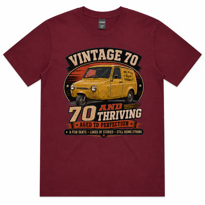 70 and Thriving T-Shirt, Funny 70th Birthday Retro Van Gift Tee