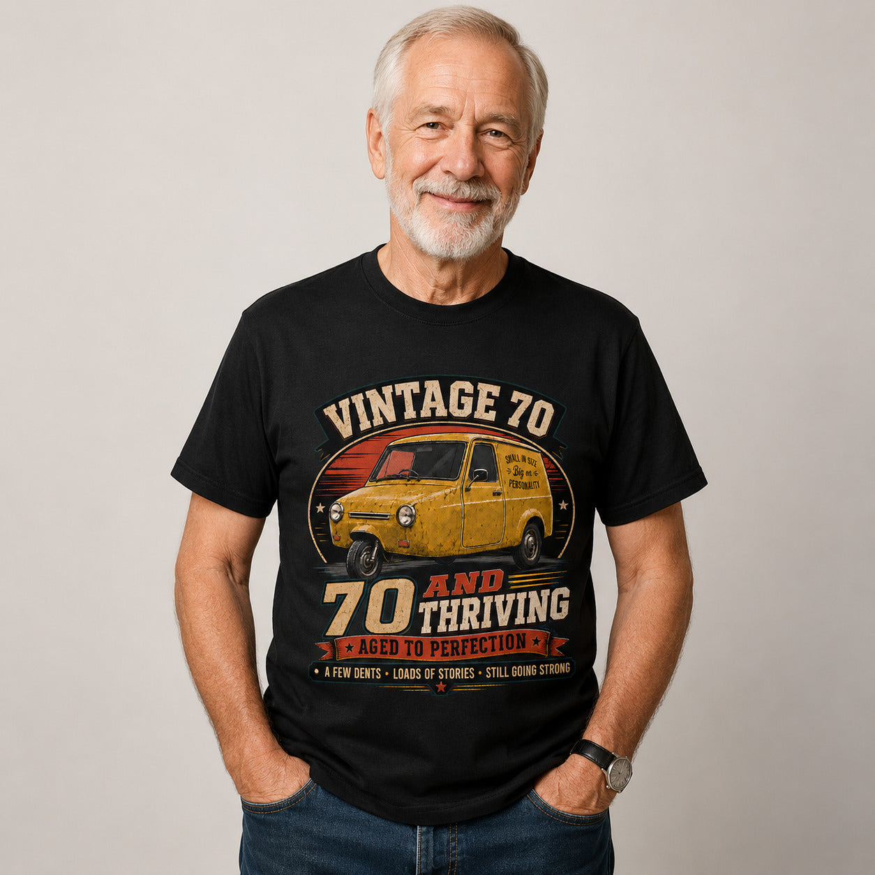 70 and Thriving T-Shirt, Funny 70th Birthday Retro Van Gift Tee