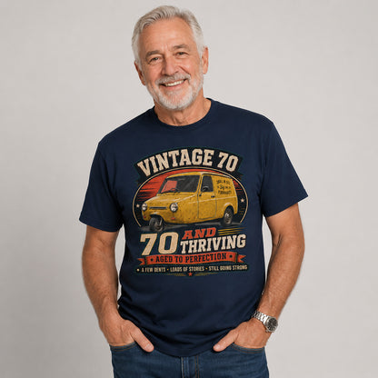70 and Thriving T-Shirt, Funny 70th Birthday Retro Van Gift Tee