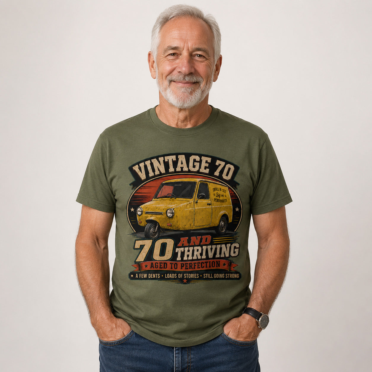 70 and Thriving T-Shirt, Funny 70th Birthday Retro Van Gift Tee