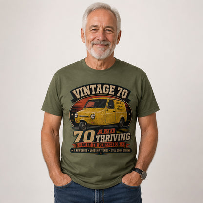 70 and Thriving T-Shirt, Funny 70th Birthday Retro Van Gift Tee