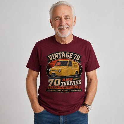70 and Thriving T-Shirt, Funny 70th Birthday Retro Van Gift Tee