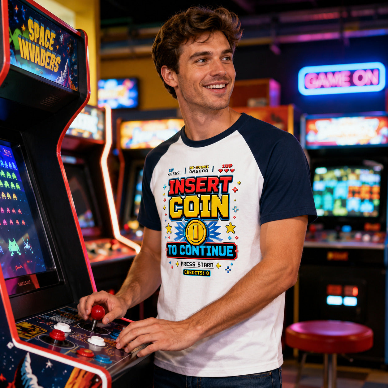 Insert Coin To Continue Retro Arcade Baseball T-Shirt