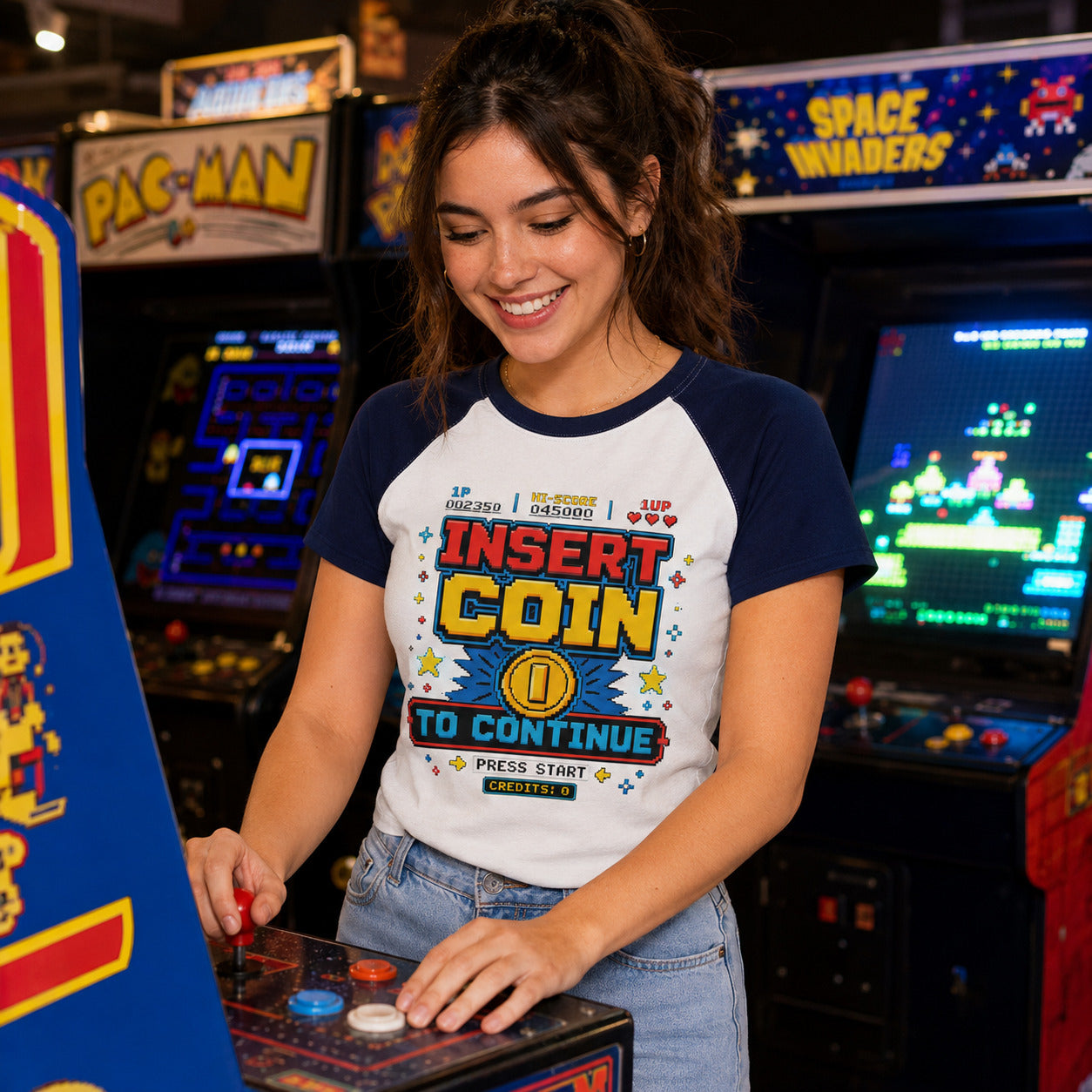 Insert Coin To Continue Retro Arcade Baseball T-Shirt