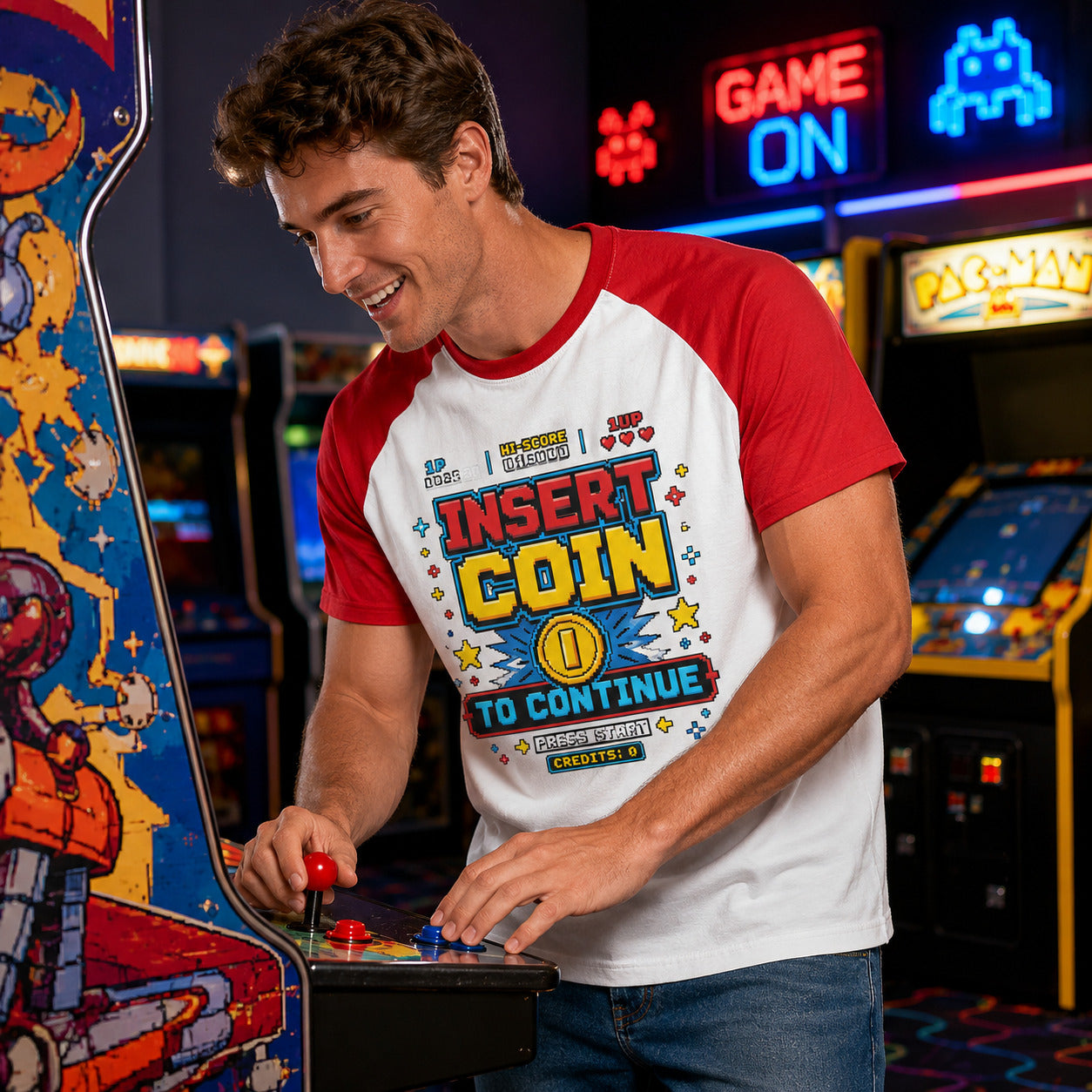 Insert Coin To Continue Retro Arcade Baseball T-Shirt