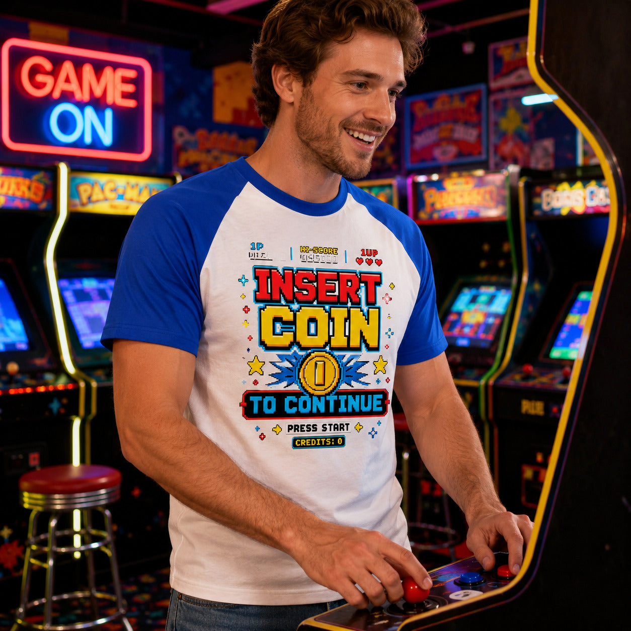 Insert Coin To Continue Retro Arcade Baseball T-Shirt