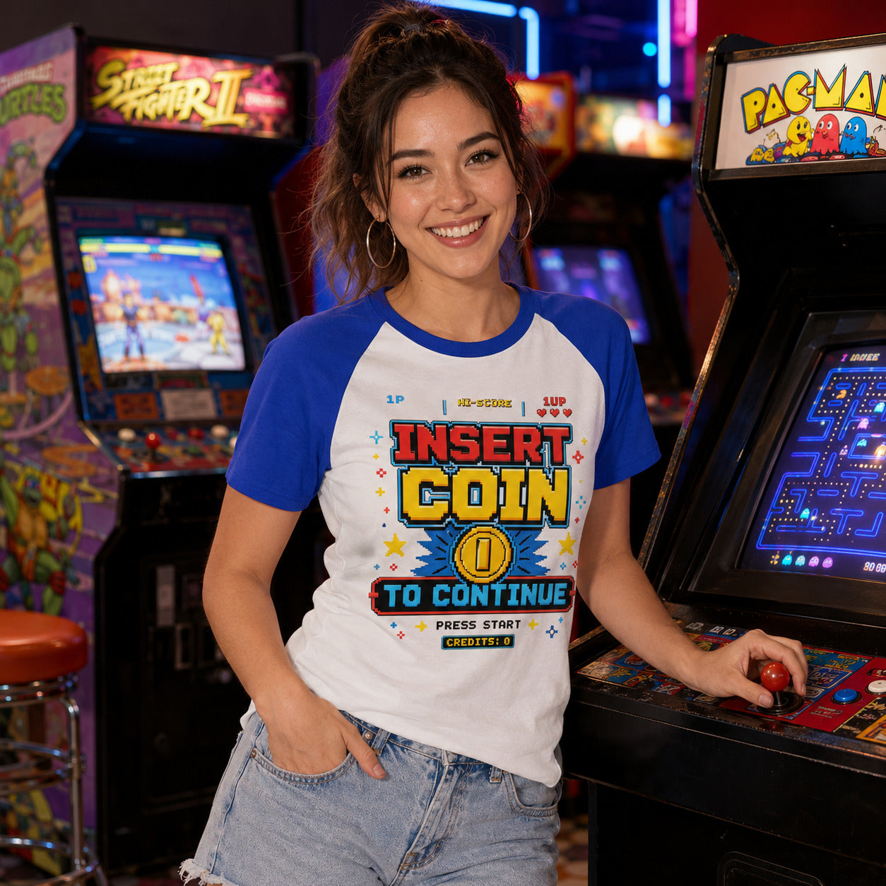 Insert Coin To Continue Retro Arcade Baseball T-Shirt