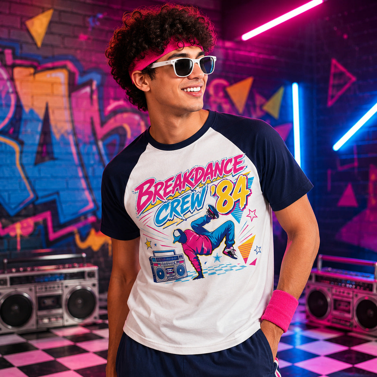 Galaxy Tees Breakdance Crew ’84 Baseball T-Shirt, 80s Retro Dance Tee