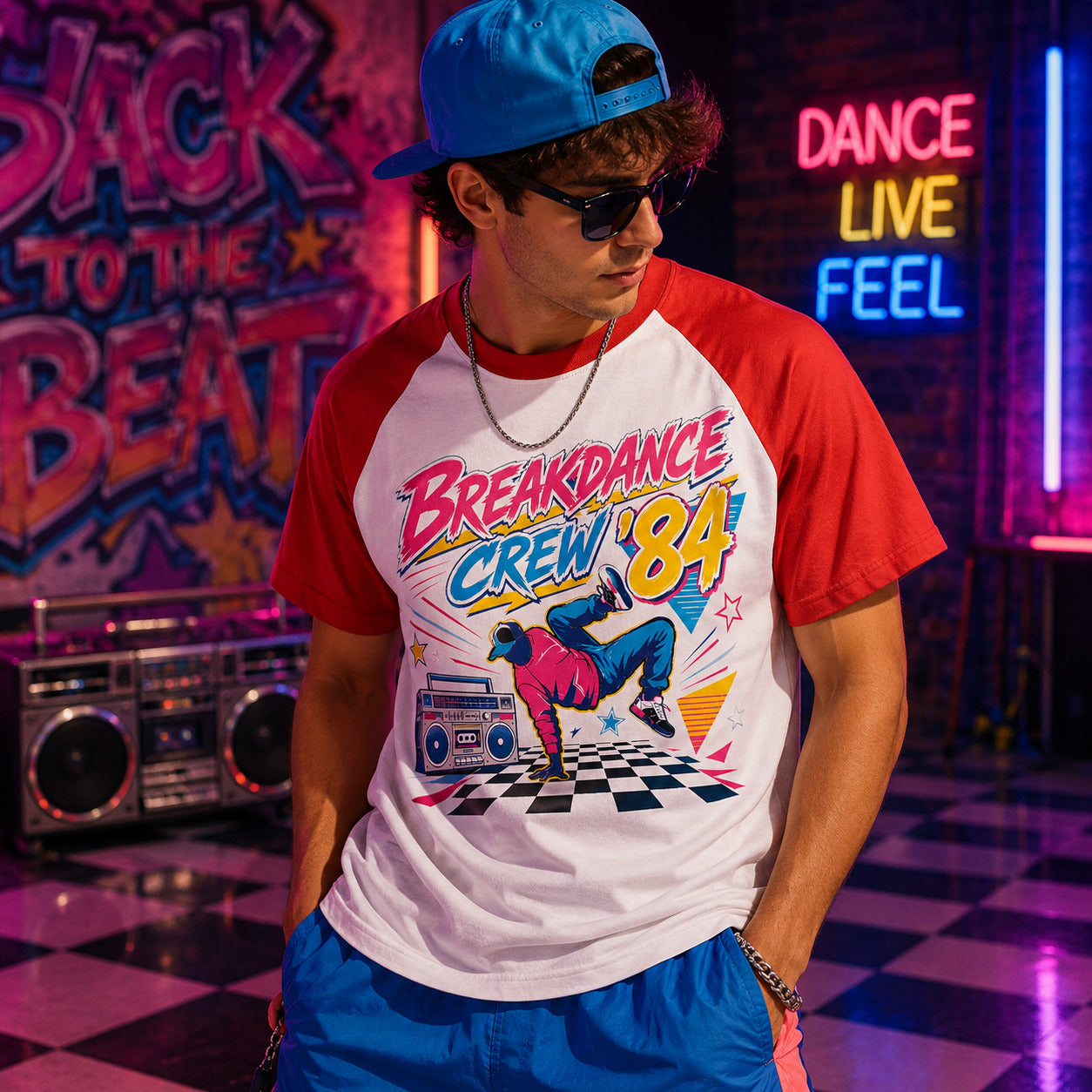 Galaxy Tees Breakdance Crew ’84 Baseball T-Shirt, 80s Retro Dance Tee