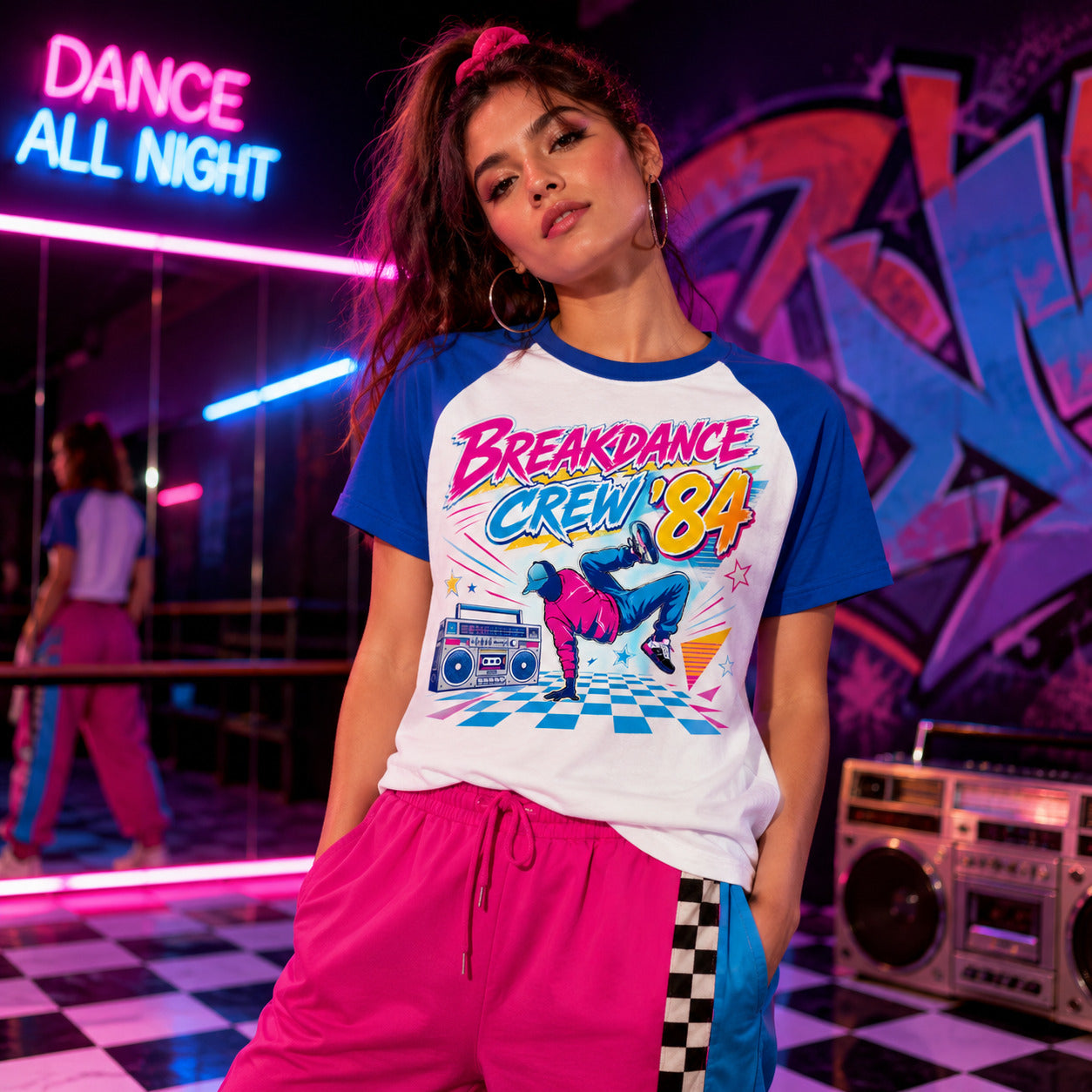 Galaxy Tees Breakdance Crew ’84 Baseball T-Shirt, 80s Retro Dance Tee