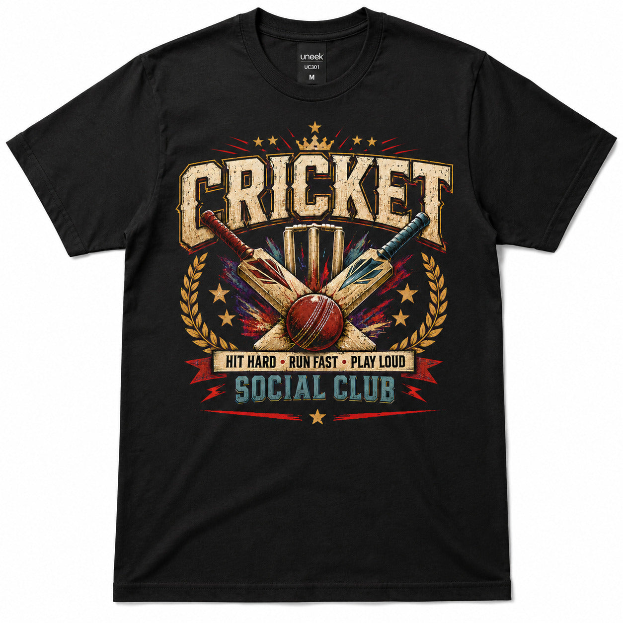 Cricket T-Shirt, Hit Hard Run Fast Play Loud Tee