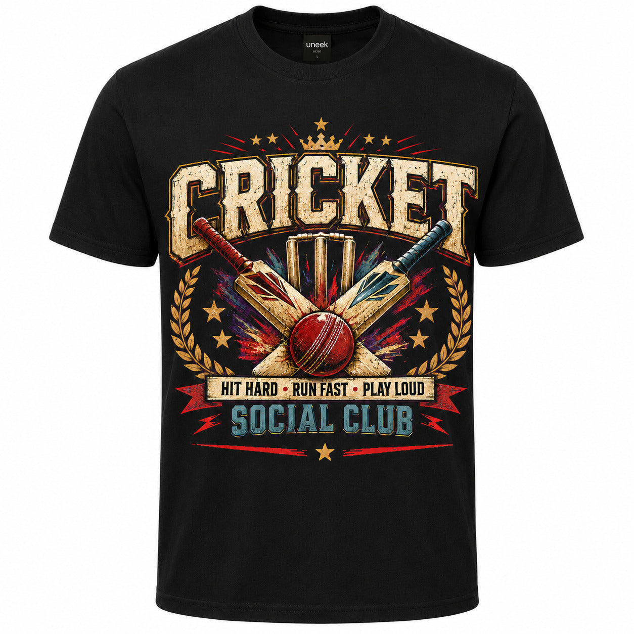 Cricket T-Shirt, Hit Hard Run Fast Play Loud Tee