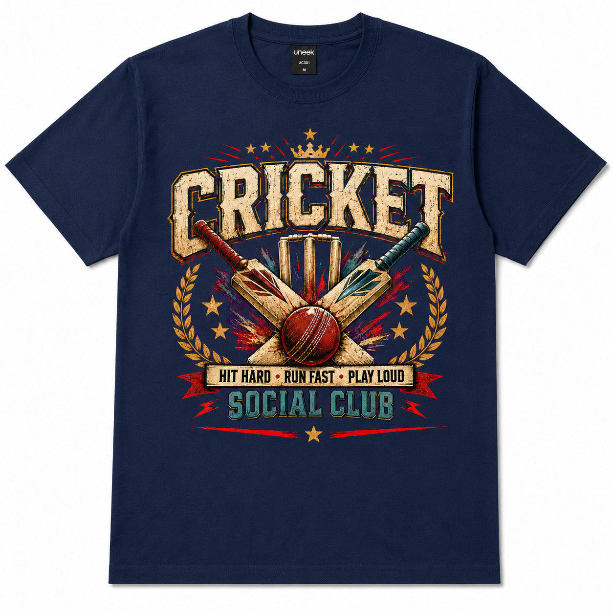 Cricket T-Shirt, Hit Hard Run Fast Play Loud Tee