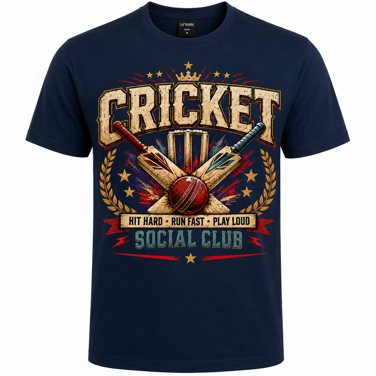 Cricket T-Shirt, Hit Hard Run Fast Play Loud Tee