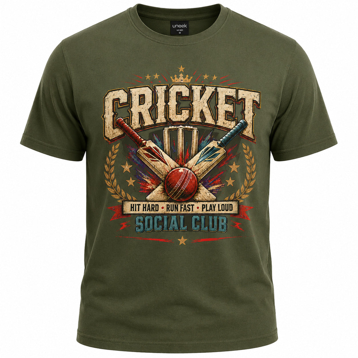 Cricket T-Shirt, Hit Hard Run Fast Play Loud Tee
