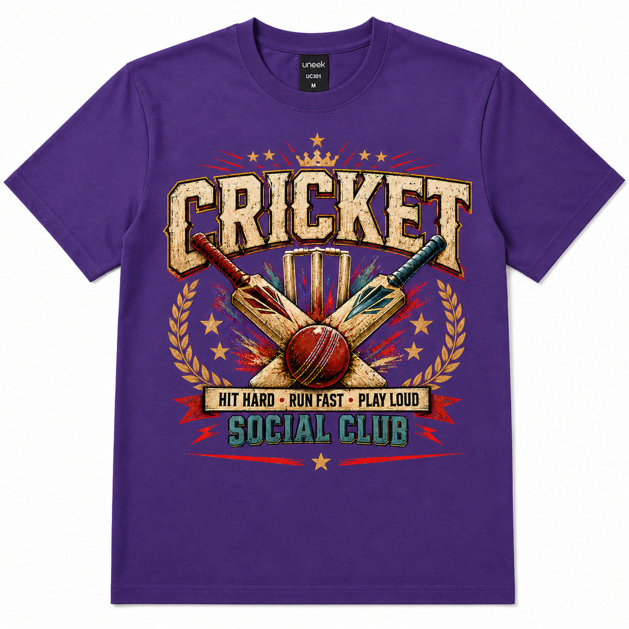 Cricket T-Shirt, Hit Hard Run Fast Play Loud Tee