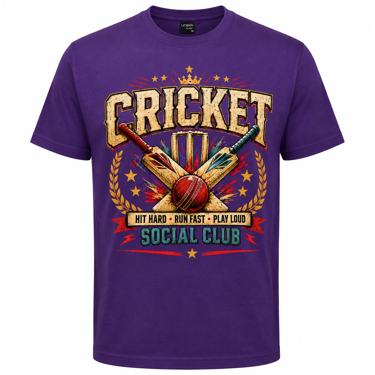 Cricket T-Shirt, Hit Hard Run Fast Play Loud Tee