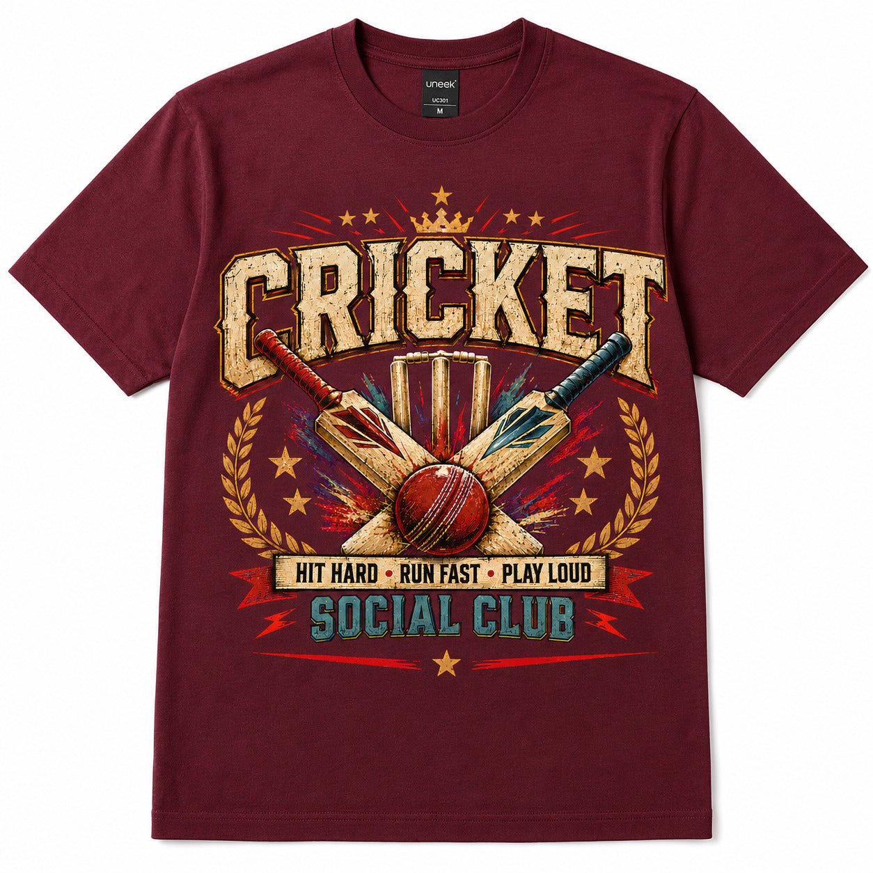 Cricket T-Shirt, Hit Hard Run Fast Play Loud Tee