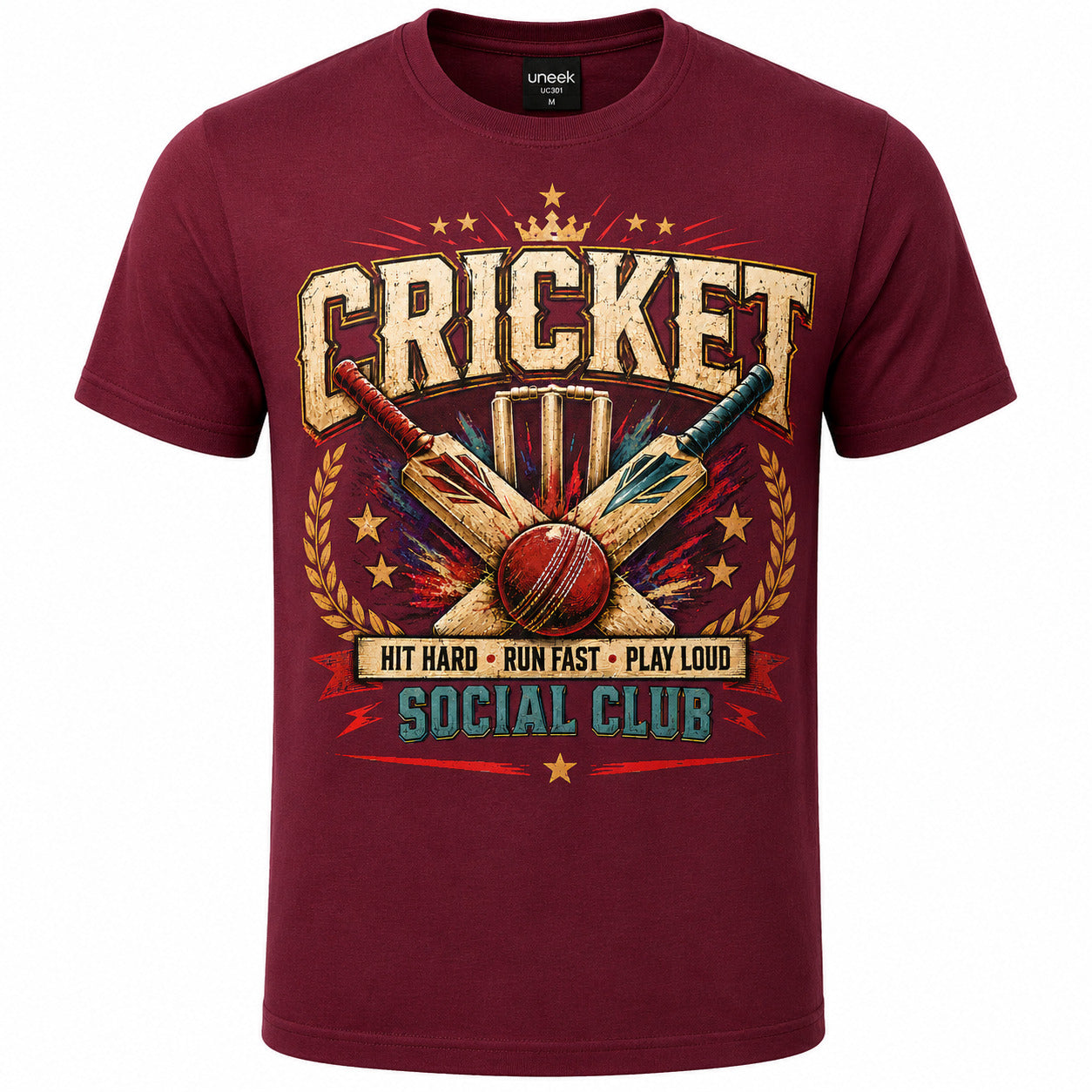 Cricket T-Shirt, Hit Hard Run Fast Play Loud Tee