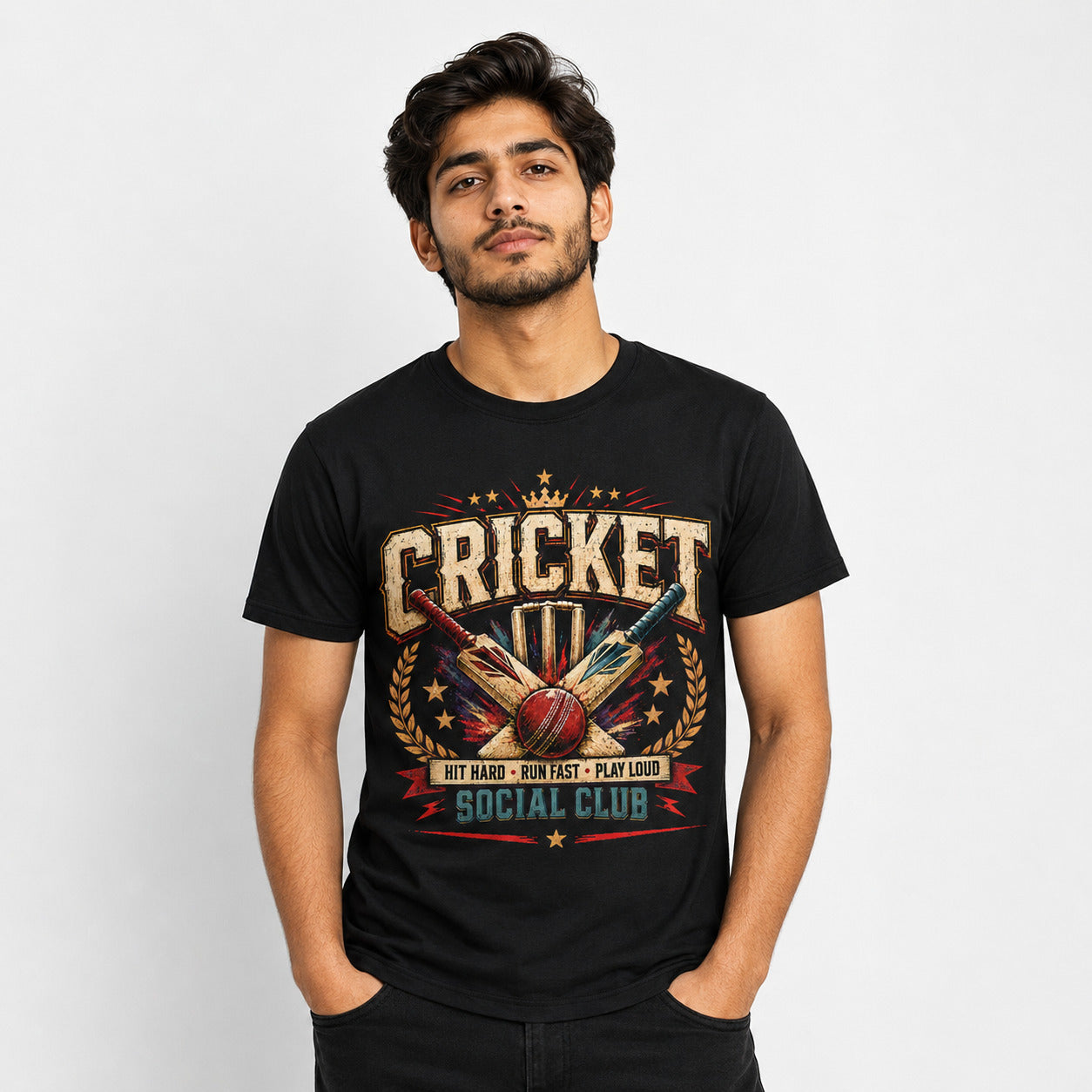 Cricket T-Shirt, Hit Hard Run Fast Play Loud Tee