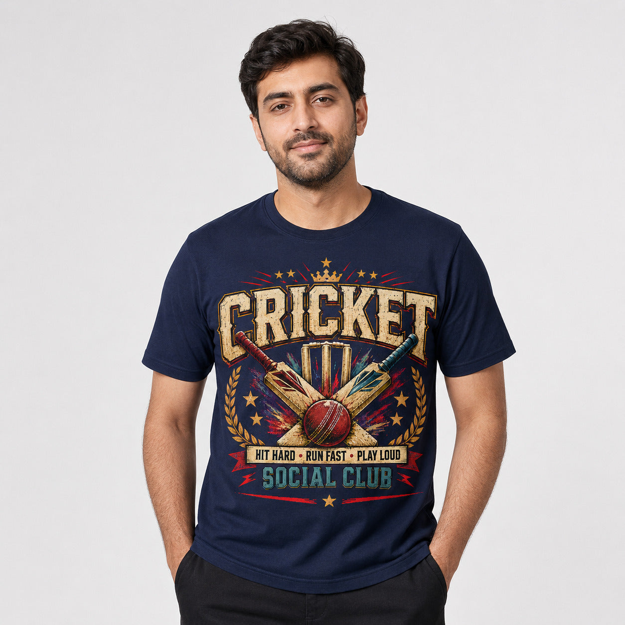 Cricket T-Shirt, Hit Hard Run Fast Play Loud Tee