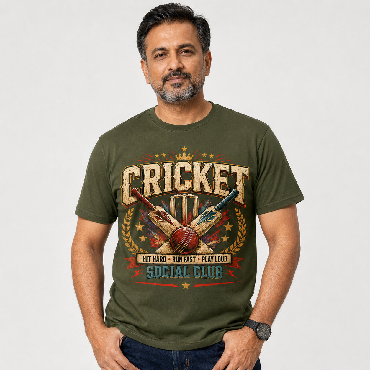 Cricket T-Shirt, Hit Hard Run Fast Play Loud Tee