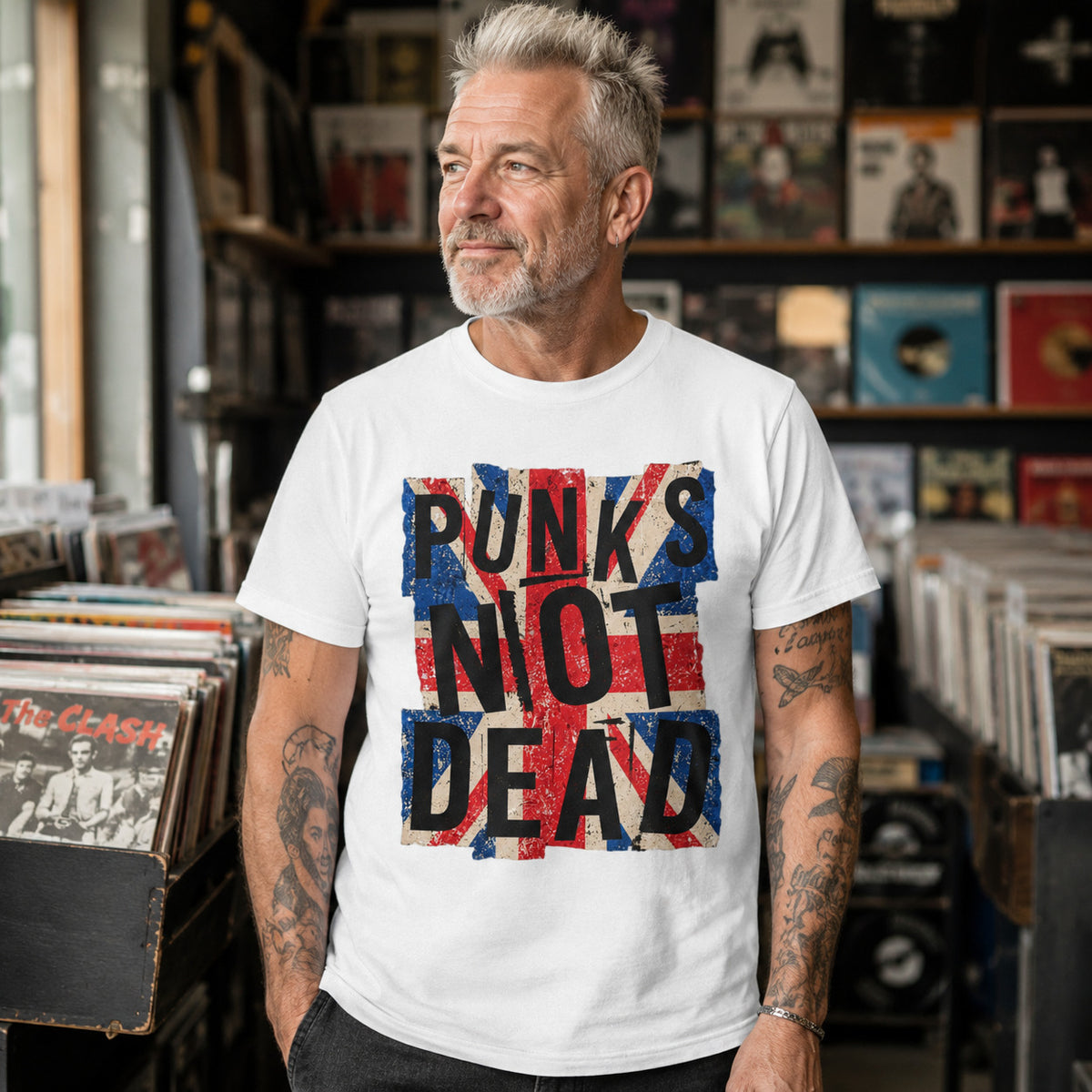 Punks Not Dead T-Shirt - Distressed Union Jack Punk Rock Tee