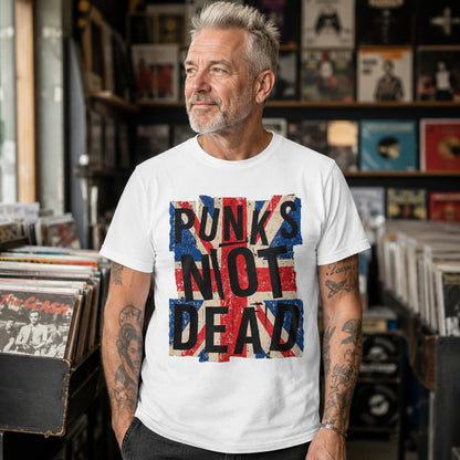 Punks Not Dead T-Shirt - Distressed Union Jack Punk Rock Tee