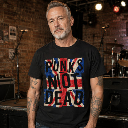 Punks Not Dead T-Shirt - Distressed Union Jack Punk Rock Tee