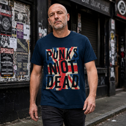 Punks Not Dead T-Shirt - Distressed Union Jack Punk Rock Tee