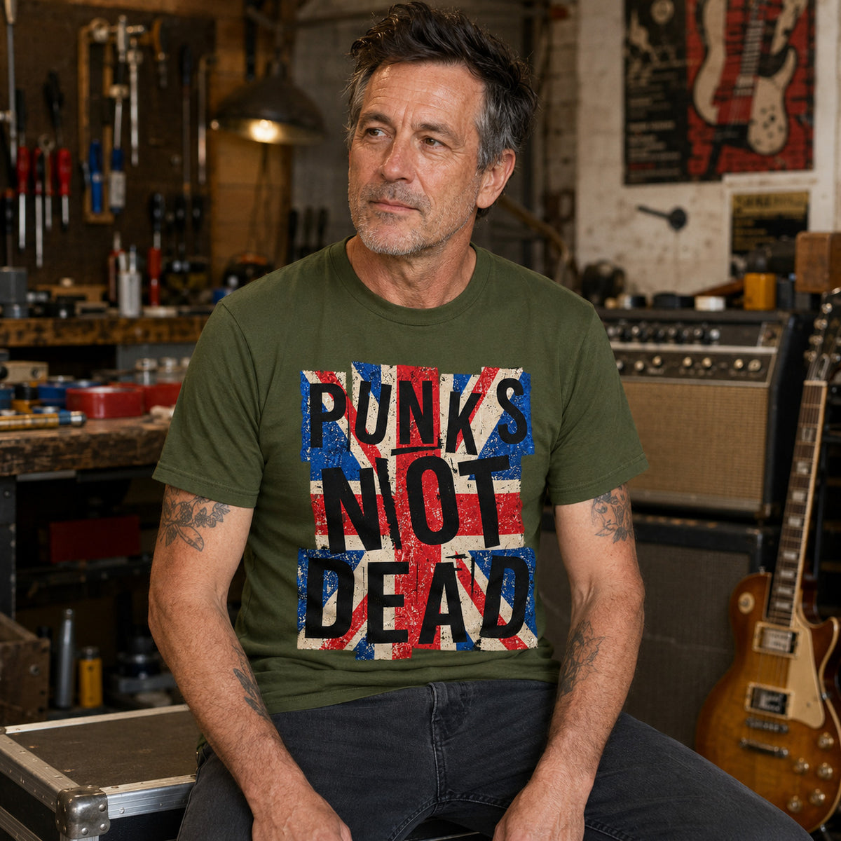 Punks Not Dead T-Shirt - Distressed Union Jack Punk Rock Tee