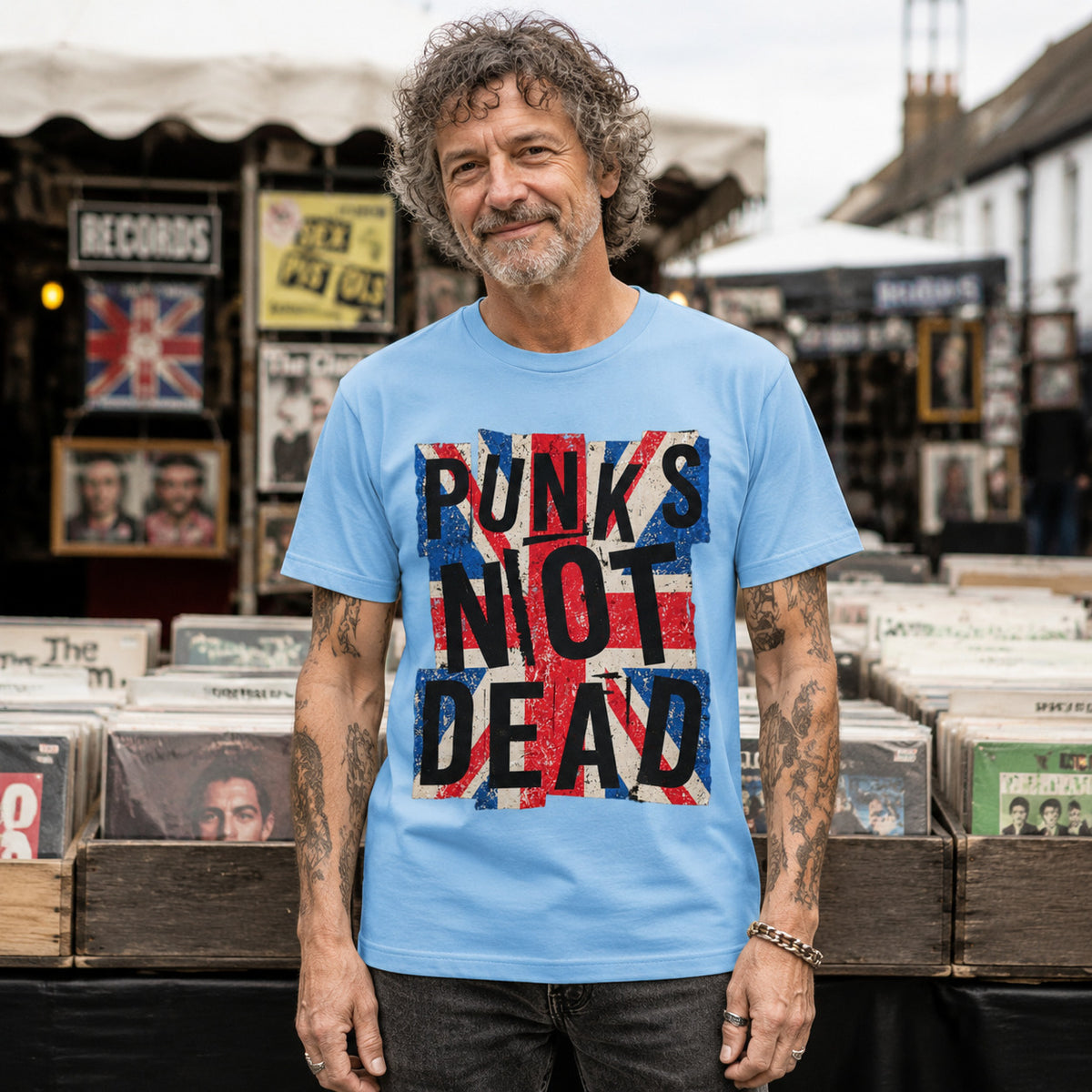 Punks Not Dead T-Shirt - Distressed Union Jack Punk Rock Tee