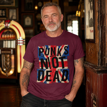 Punks Not Dead T-Shirt - Distressed Union Jack Punk Rock Tee