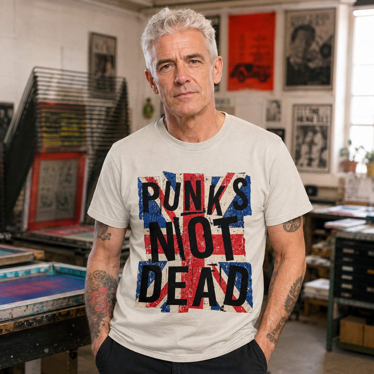 Punks Not Dead T-Shirt - Distressed Union Jack Punk Rock Tee
