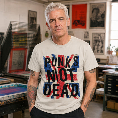 Punks Not Dead T-Shirt - Distressed Union Jack Punk Rock Tee