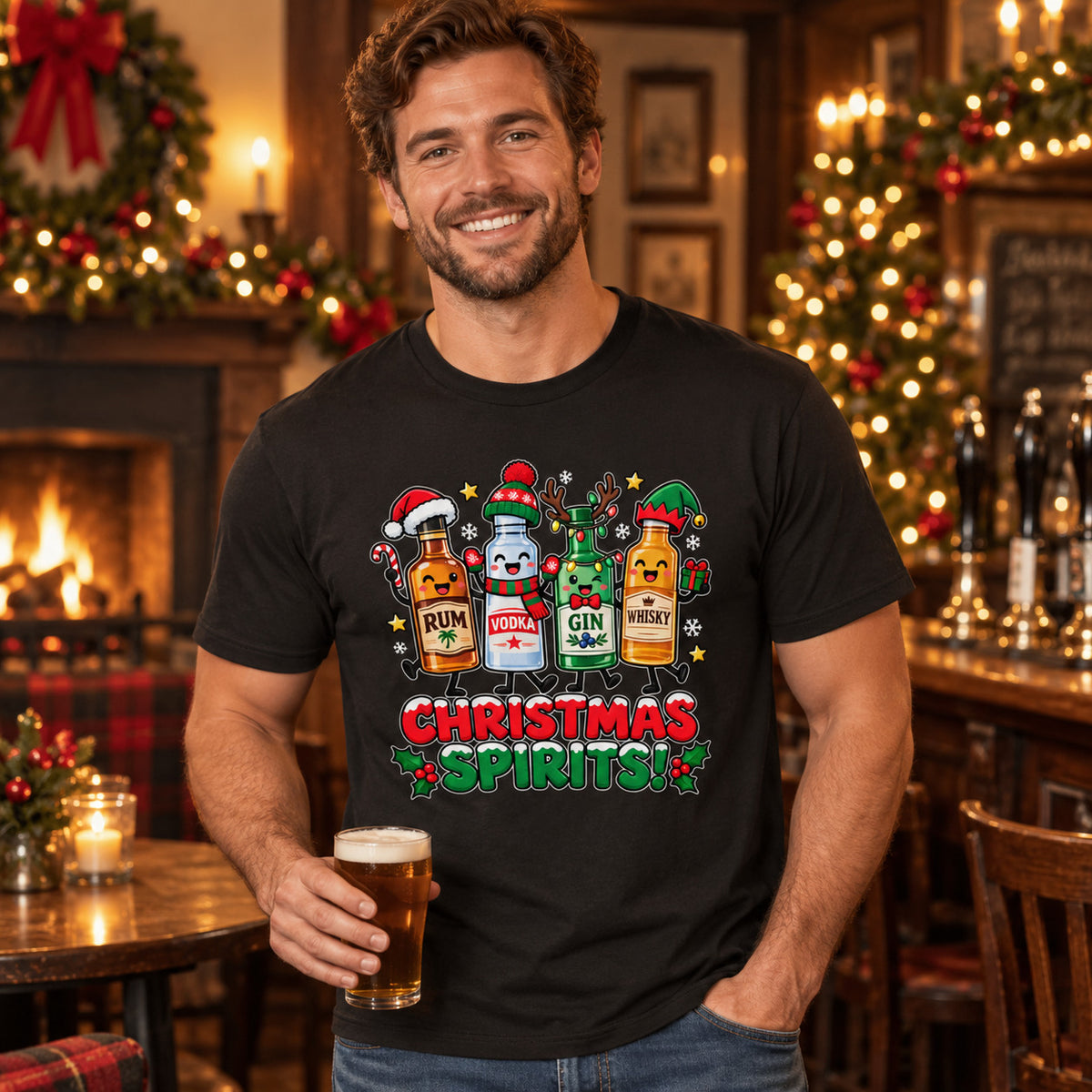 Christmas Spirits T-Shirt - Funny Festive Drinking Party Tee