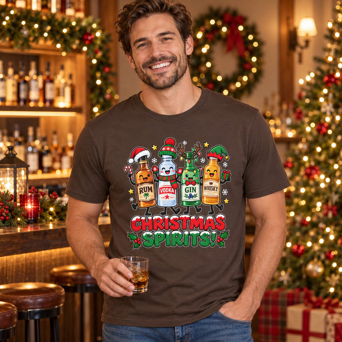 Christmas Spirits T-Shirt - Funny Festive Drinking Party Tee