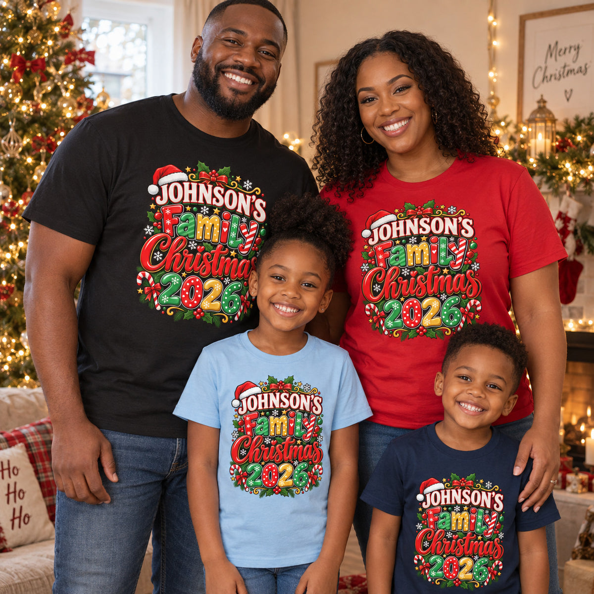 Personalised Family Christmas T-Shirt 2026 - Matching Adult & Kids Tees