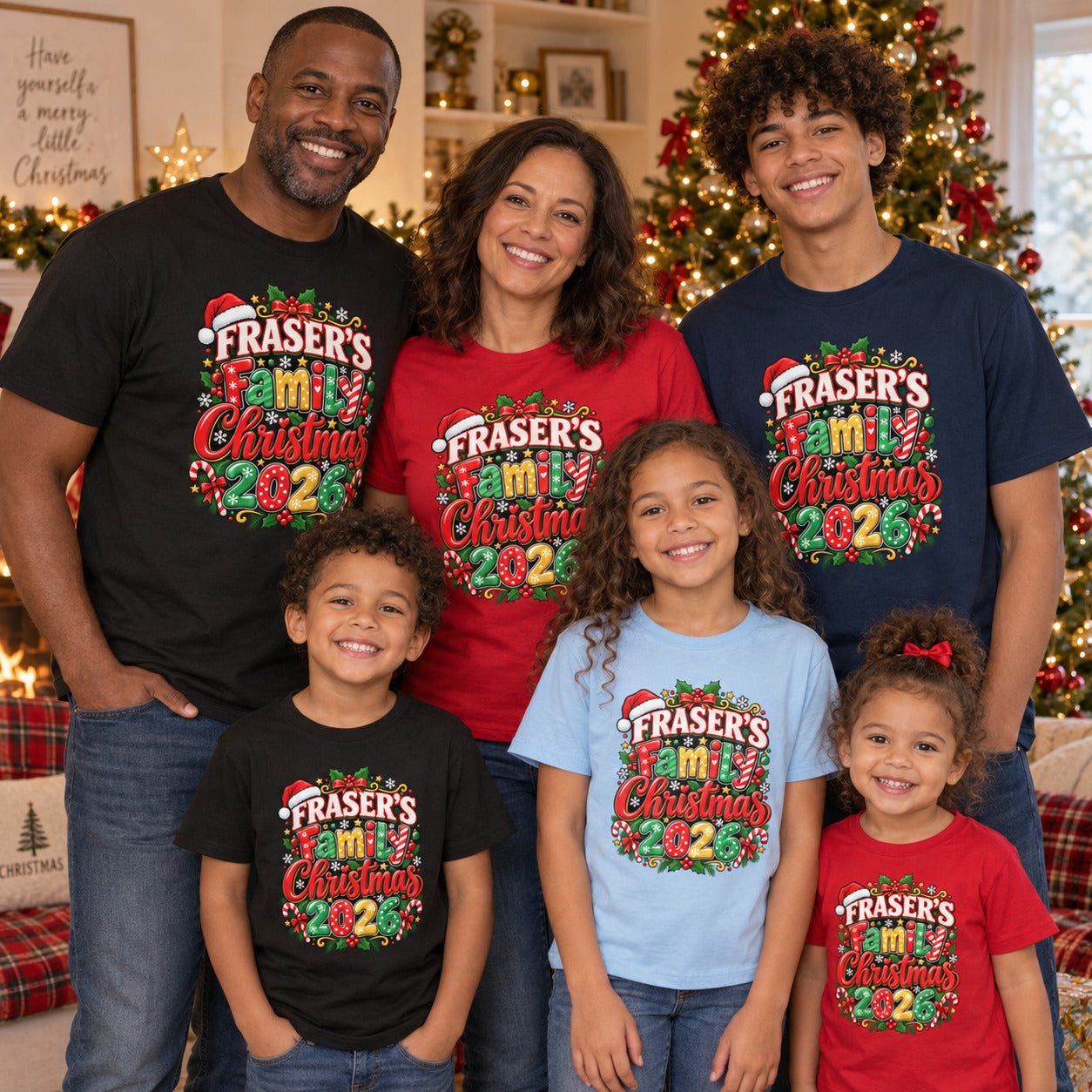 Personalised Family Christmas T-Shirt 2026 - Matching Adult & Kids Tees