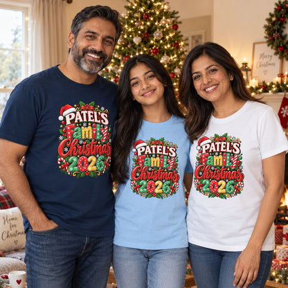 Personalised Family Christmas T-Shirt 2026 - Matching Adult & Kids Tees