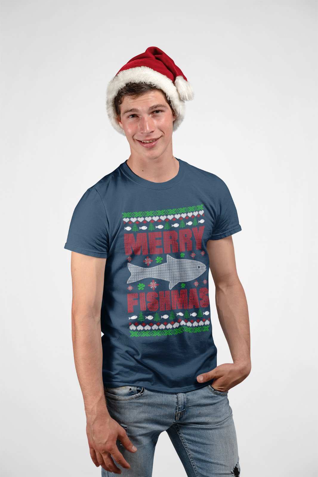 Christmas Fishing T Shirt Merry Fishmas Xmas Jumper Style Gift For FisGalaxy Tees