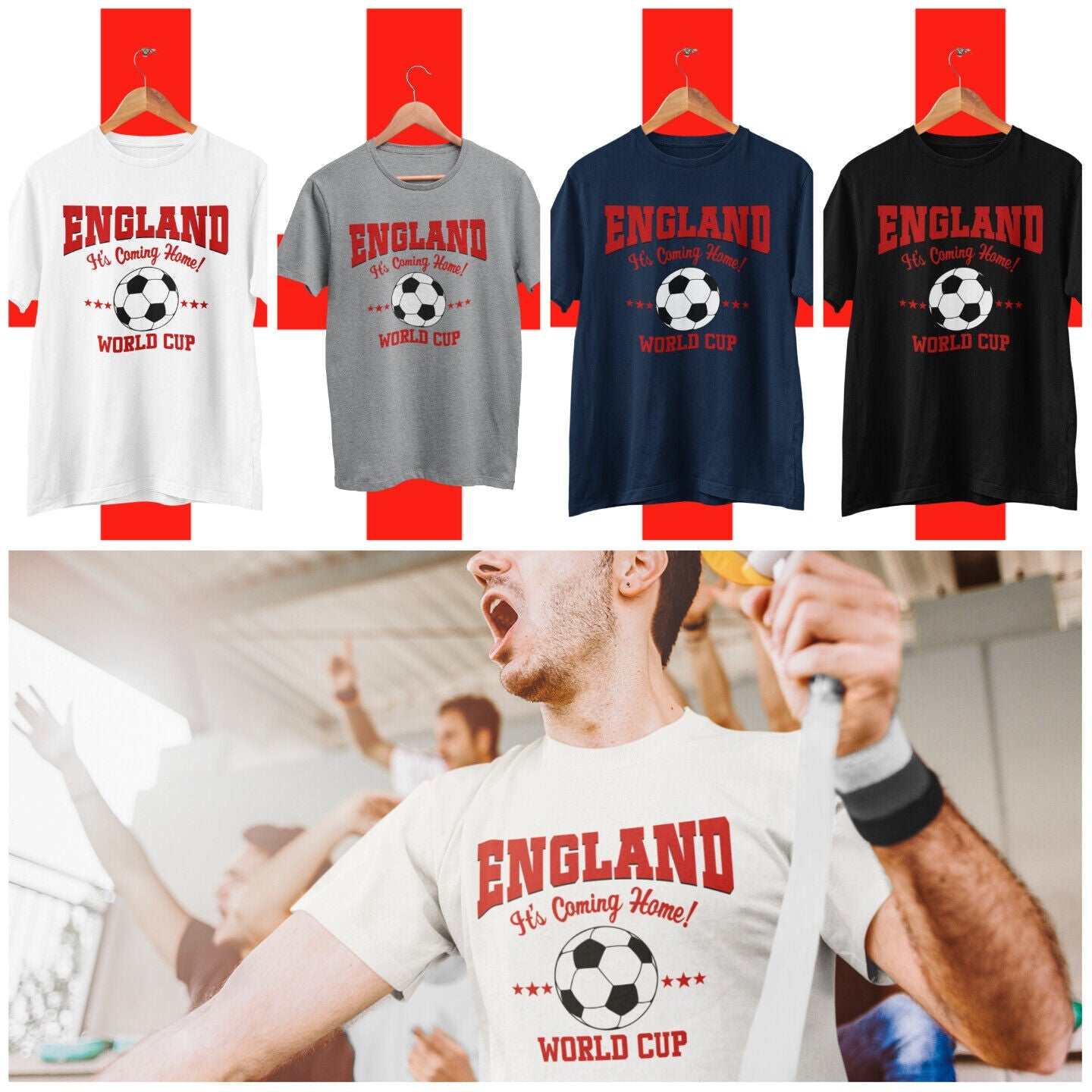 ENGLAND Football World Cup T Shirt It's Coming Home Supporter Fan Win Galaxy Tees