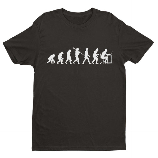 EVOLUTION OF OFFICE WORKER Funny T Shirt Ape To Man sitting at computeGalaxy Tees