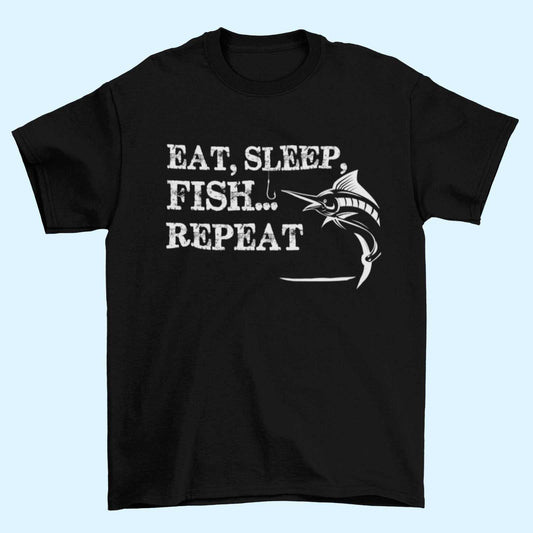 Eat Sleep Fish Repeat Fishing T Shirt Funny Gift Fisherman Angler Dad Galaxy Tees