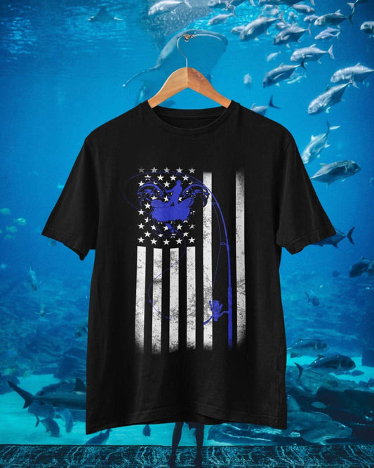 Fishing T Shirt American Flag USA Rod and Reel Design Gift For FishermGalaxy Tees