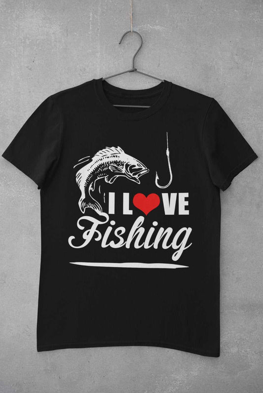 Fishing T Shirt I Love Fishing Angling Gift Idea For Fisherman Heart HGalaxy Tees